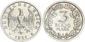 3 Марка / 3 Reichsmark Веймарська республіка (1918-1933) Срібло 
