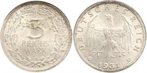 3 Марка / 3 Reichsmark Веймарська республіка (1918-1933) Срібло 