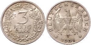 3 Марка / 3 Reichsmark Веймарська республіка (1918-1933) Срібло 