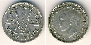 3 Пенни Австралия (1939 - ) Серебро Георг VI (1895-1952)