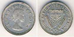 3 Пені Південно-Африканська Республіка (1910 - ) Срібло Єлизавета II (1926-2022)