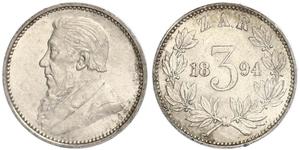 3 Пені Південно-Африканська Республіка (1910 - ) Срібло Поль Крюгер (1825 - 1904)