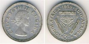 3 Пені Південно-Африканська Республіка (1910 - ) Срібло Єлизавета II (1926-2022)