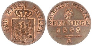 3 Пфеніг Королівство Пруссія (1701-1918) Мідь 
