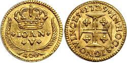 400 Reis Royaume de Portugal (1139-1910) Or Jean V de Portugal (1689-1750)