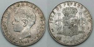 40 Centavo Porto Rico Argento Alfonso XIII of Spain (1886 - 1941)