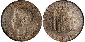 40 Centavo Puerto Rico Silber Alfonso XIII of Spain (1886 - 1941)