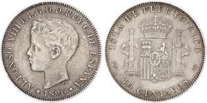 40 Centavo Puerto Rico (1898 - ) Silver Alfonso XIII of Spain (1886 - 1941)