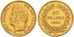 40 Franc July Monarchy (1830-1848) Gold Louis Philippe I of France (1773 -1850)