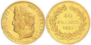 40 Franc July Monarchy (1830-1848) Gold Louis Philippe I of France (1773 -1850)