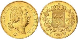 40 Franc Kingdom of France (1815-1830) Or Louis XVIII de France  (1755-1824)