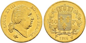 40 Franc Kingdom of France (1815-1830) Or Louis XVIII de France  (1755-1824)