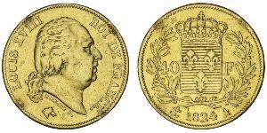 40 Franc Kingdom of France (1815-1830) Oro Luigi XVIII di Francia (1755-1824)
