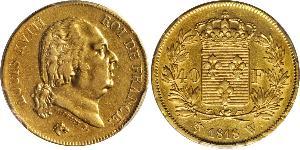 40 Franc Kingdom of France (1815-1830) Oro Luigi XVIII di Francia (1755-1824)
