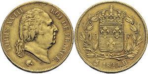 40 Franc Kingdom of France (1815-1830) Oro Luigi XVIII di Francia (1755-1824)
