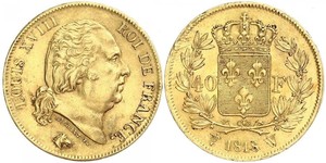 40 Franc Reino de Francia (1815-1830) Oro Luis XVIII de Francia (1755-1824)