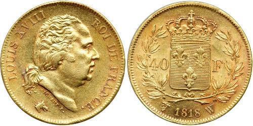 40 Franc Reino de Francia (1815-1830) Oro Luis XVIII de Francia (1755-1824)