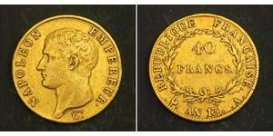 40 Franc 法兰西第一帝国 (1804 - 1814) 金 拿破仑一世(1769 - 1821)