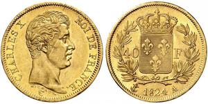 40 Франк Kingdom of France (1815-1830) Золото Карл X король Франції (1757-1836)