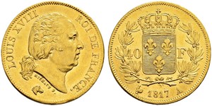 40 Франк Kingdom of France (1815-1830) Золото Людовик XVIII (1755-1824)