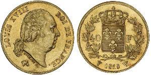 40 Франк Kingdom of France (1815-1830) Золото Людовик XVIII (1755-1824)