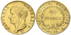 40 Франк Первая Французская империя (1804-1814) Золото Наполеон I(1769 - 1821)