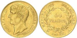 40 Франк Первая Французская империя (1804-1814) Золото Наполеон I(1769 - 1821)