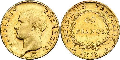 40 Франк Первая Французская империя (1804-1814) Золото Наполеон I(1769 - 1821)