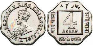 4 Anna British Raj (1858-1947) Copper/Nickel George V of the United Kingdom (1865-1936)
