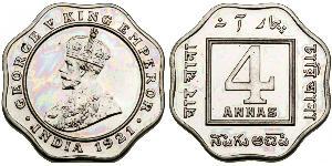 4 Anna British Raj (1858-1947) Copper/Nickel George V of the United Kingdom (1865-1936)