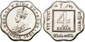 4 Anna British Raj (1858-1947) Copper/Nickel George V of the United Kingdom (1865-1936)