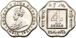 4 Anna Raj britannique (1858-1947) Cuivre/Nickel George V (1865-1936)