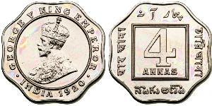 4 Anna Raj britannique (1858-1947) Cuivre/Nickel George V (1865-1936)