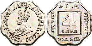 4 Anna Britisch-Indien (1858-1947) Kupfer/Nickel George V (1865-1936)