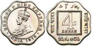 4 Anna Britisch-Indien (1858-1947) Kupfer/Nickel George V (1865-1936)