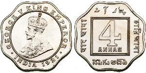 4 Anna Britisch-Indien (1858-1947) Kupfer/Nickel George V (1865-1936)