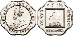 4 Anna Britisch-Indien (1858-1947) Kupfer/Nickel George V (1865-1936)