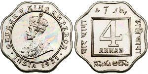 4 Anna Britisch-Indien (1858-1947) Kupfer/Nickel George V (1865-1936)