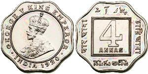 4 Anna 英属印度 (1858 - 1947) 銅/镍 乔治五世  (1865-1936)