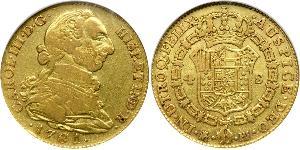 4 Escudo Spanish Empire (1700 - 1808) Gold Charles III of Spain (1716 -1788)
