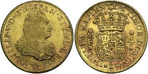 4 Escudo Spanish Mexico  / Kingdom of New Spain (1519 - 1821) Gold Philip V of Spain(1683-1746)