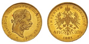 4 Florin Imperio austrohúngaro (1867-1918) Oro Franz Joseph I (1830 - 1916)