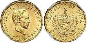4 Peso  Oro Jose Julian Marti Perez (1853 - 1895) 