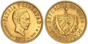4 Peso  金 Jose Julian Marti Perez (1853 - 1895) 