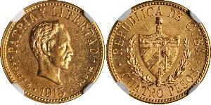 4 Peso  金 Jose Julian Marti Perez (1853 - 1895) 