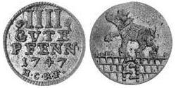 4 Pfennig Anhalt-Bernburg (1603 - 1863) Biglione Argento Vittorio Federico di Anhalt-Bernburg(1700 – 1765)