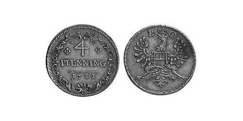 4 Pfennig Principado de Ansbach (1398–1792) Cobre Charles William Frederick, Margrave of Brandenburg-Ansbach (1712 – 1757)