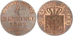 4 Pfennig Reino de Prusia (1701-1918) Cobre 