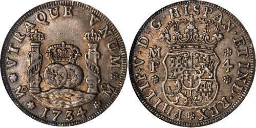 4 Real 新西班牙總督轄區 (1535 - 1821) 銀 Philip V of Spain(1683-1746)