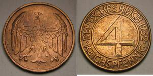 4 Reichpfennig República de Weimar (1918-1933) Bronce 